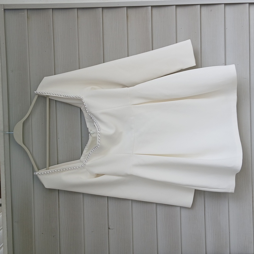 $485 Oddmuse London Elegant White Dress with Pearls, - Picture 7 of 9